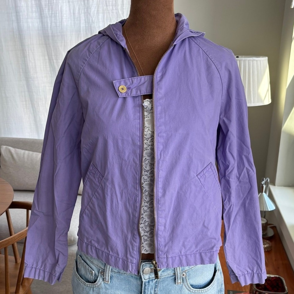 Y2K Vintage Liz Claiborne Jacket Petite Lilac Cotton Hooded‎ Zip Up Windbreaker